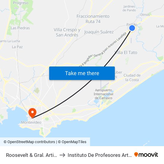 Roosevelt & Gral. Artigas to Instituto De Profesores Artigas map