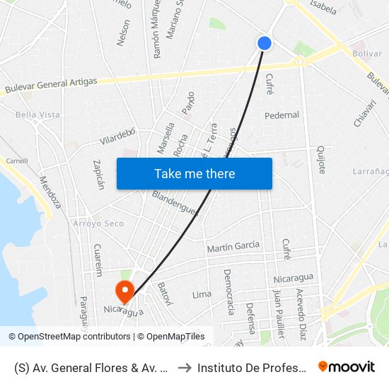 (S) Av. General Flores & Av. L. A. De Herrera to Instituto De Profesores Artigas map
