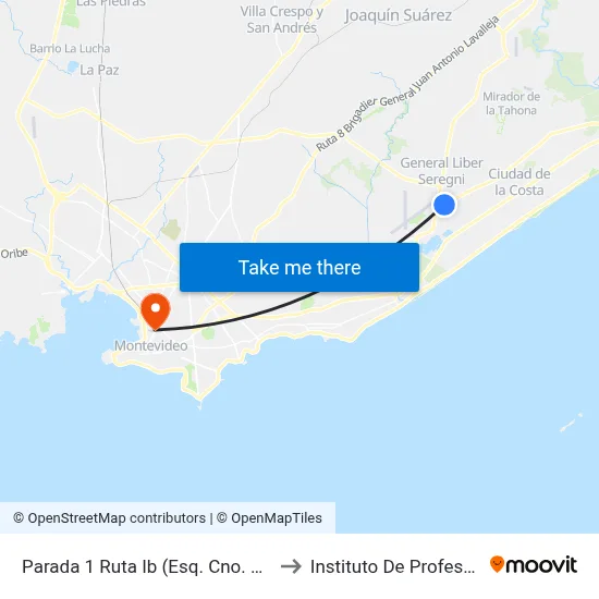 Parada 1 Ruta Ib (Esq. Cno. Al Paso Escobar) to Instituto De Profesores Artigas map