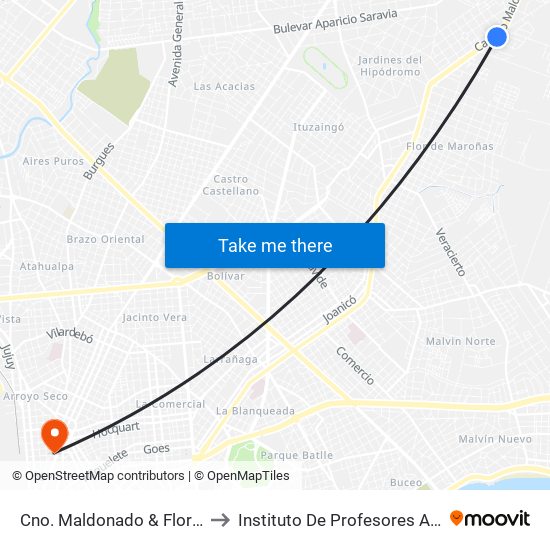 Cno. Maldonado & Florencia to Instituto De Profesores Artigas map