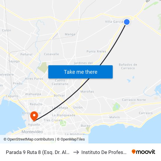 Parada 9 Ruta 8 (Esq. Dr. Alonzo González) to Instituto De Profesores Artigas map