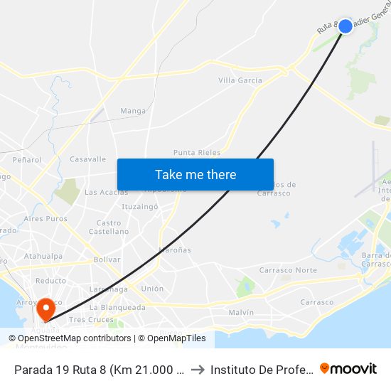 Parada 19 Ruta 8 (Km 21.000 Terminal Villa García) to Instituto De Profesores Artigas map