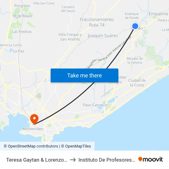 Teresa Gaytan & Lorenzo Carnelli to Instituto De Profesores Artigas map