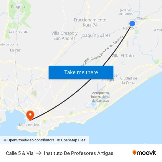 Calle 5 & Vía to Instituto De Profesores Artigas map