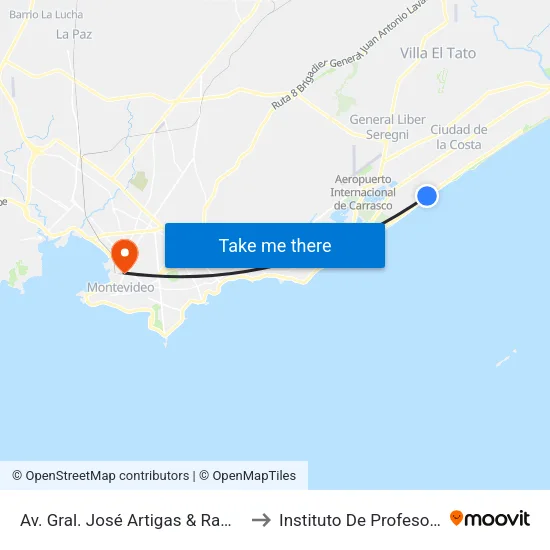 Av. Gral. José Artigas & Rambla Costanera to Instituto De Profesores Artigas map