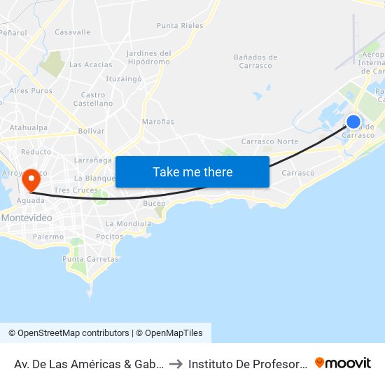 Av. De Las Américas & Gabriela Mistral to Instituto De Profesores Artigas map