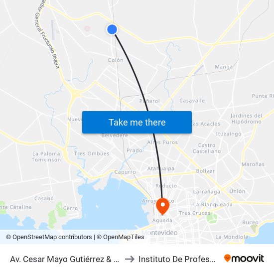 Av. Cesar Mayo Gutiérrez & Hilario Cabrera to Instituto De Profesores Artigas map