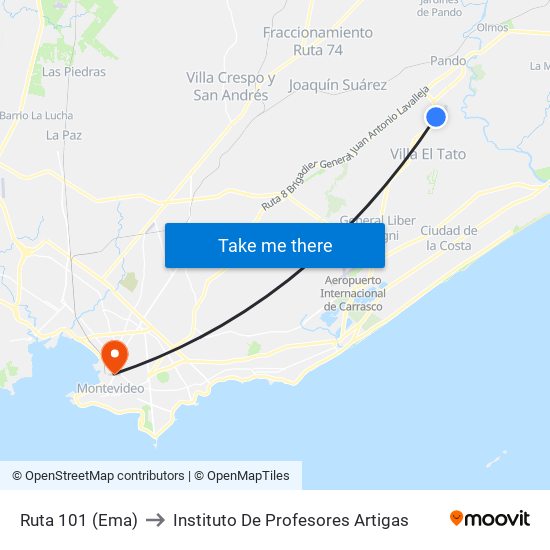 Ruta 101 (Ema) to Instituto De Profesores Artigas map