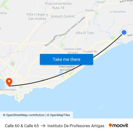 Calle 60 & Calle 65 to Instituto De Profesores Artigas map