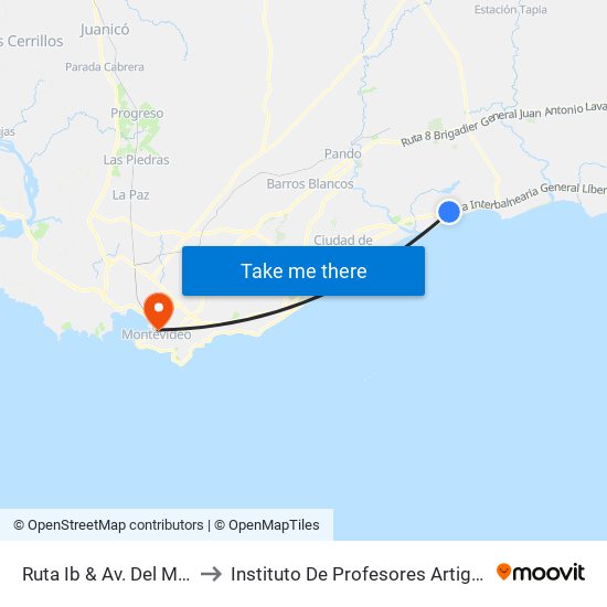 Ruta Ib & Av. Del Mar to Instituto De Profesores Artigas map