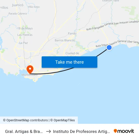 Gral. Artigas & Brasil to Instituto De Profesores Artigas map