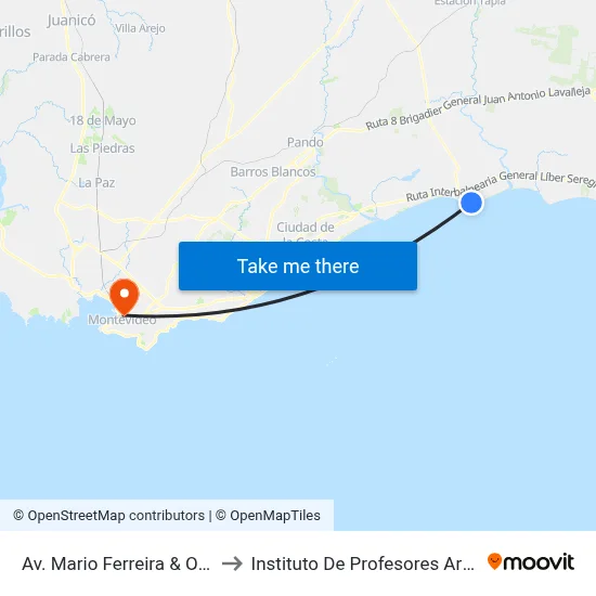 Av. Mario Ferreira & Oeste to Instituto De Profesores Artigas map