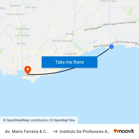 Av. Mario Ferreira & Calle D to Instituto De Profesores Artigas map