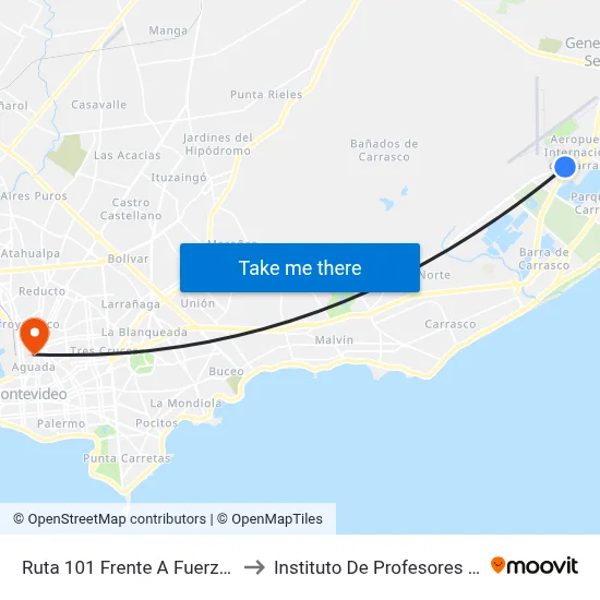 Ruta 101 Frente A Fuerza Aérea to Instituto De Profesores Artigas map