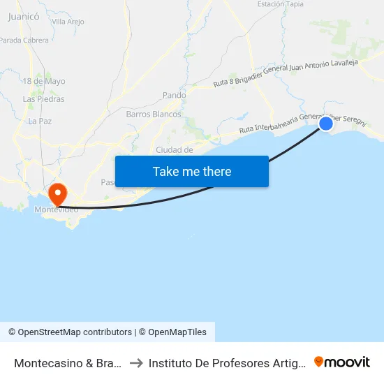 Montecasino & Brasil to Instituto De Profesores Artigas map