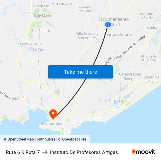 Ruta 6 & Ruta 7 to Instituto De Profesores Artigas map