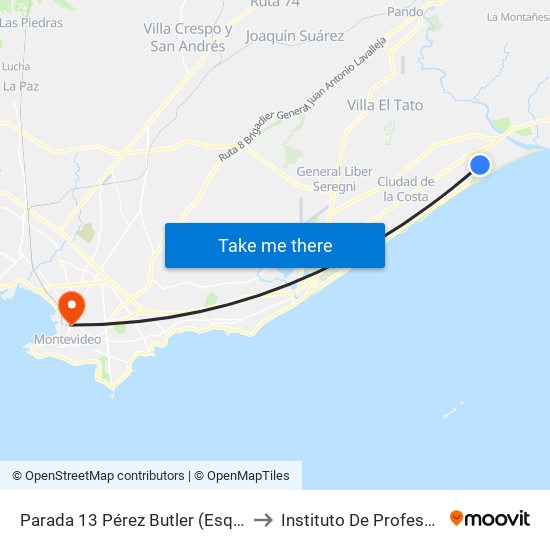 Parada 13 Pérez Butler (Esq. Av. Costanera) to Instituto De Profesores Artigas map