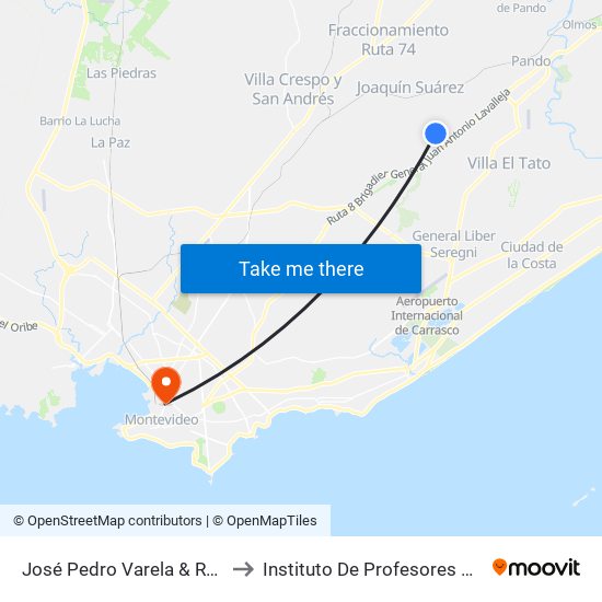 José Pedro Varela & Ruta 74 to Instituto De Profesores Artigas map