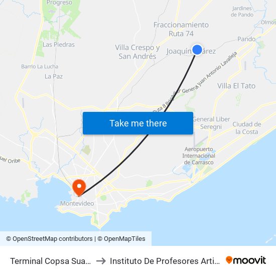 Terminal Copsa Suarez to Instituto De Profesores Artigas map