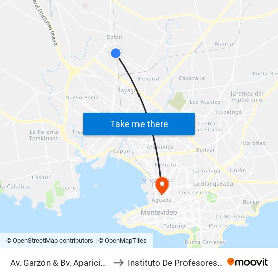 Av. Garzón & Bv. Aparicio Saravia to Instituto De Profesores Artigas map