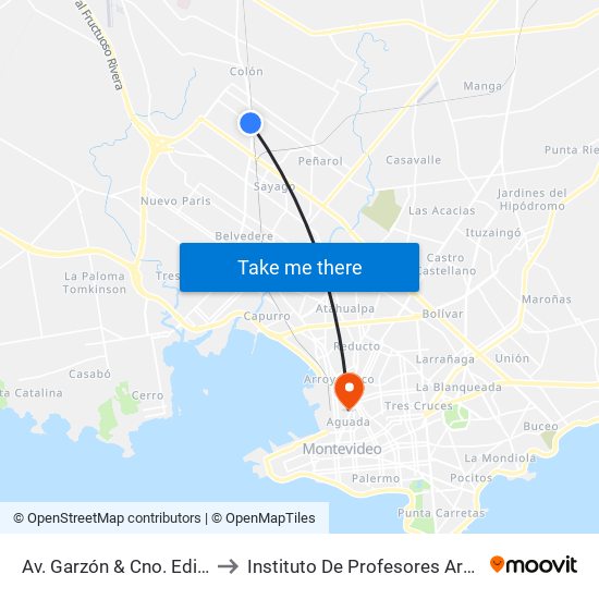 Av. Garzón & Cno. Edison to Instituto De Profesores Artigas map