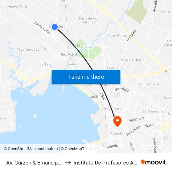 Av. Garzón & Emancipación to Instituto De Profesores Artigas map
