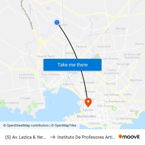 (S) Av. Lezica & Yergos to Instituto De Profesores Artigas map