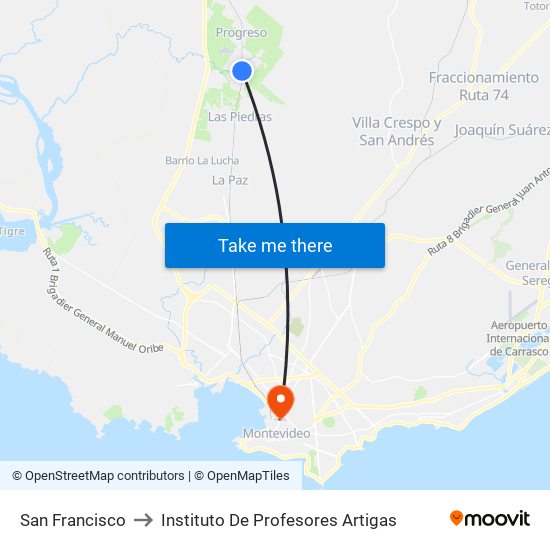 San Francisco to Instituto De Profesores Artigas map