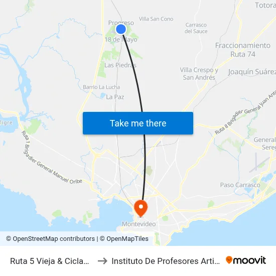 Ruta 5 Vieja & Ciclamor to Instituto De Profesores Artigas map