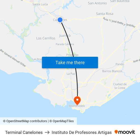 Terminal Canelones to Instituto De Profesores Artigas map