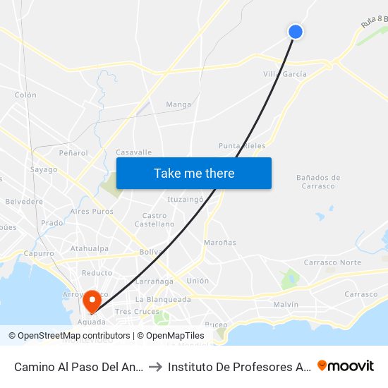 Camino Al Paso Del Andaluz to Instituto De Profesores Artigas map