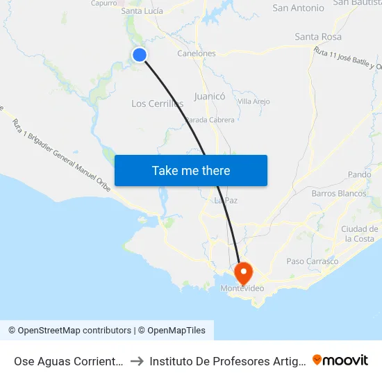 Ose Aguas Corrientes to Instituto De Profesores Artigas map