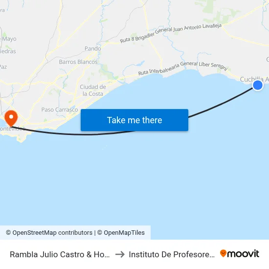 Rambla Julio Castro & Hotel Campo to Instituto De Profesores Artigas map