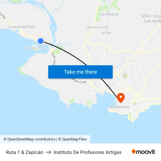Ruta 1 & Zapicán to Instituto De Profesores Artigas map