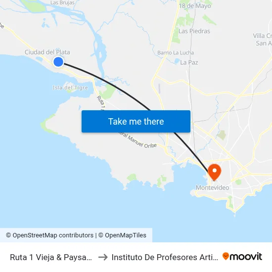 Ruta 1 Vieja & Paysandú to Instituto De Profesores Artigas map