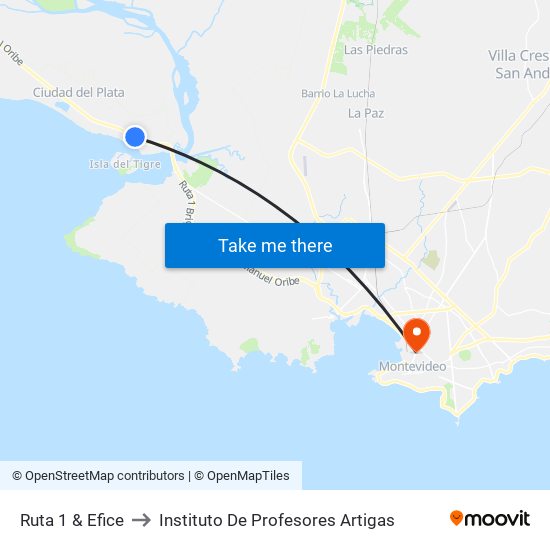 Ruta 1 & Efice to Instituto De Profesores Artigas map