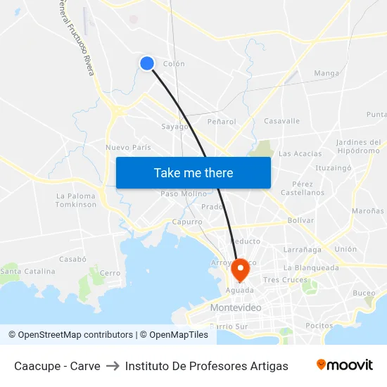 Caacupe - Carve to Instituto De Profesores Artigas map