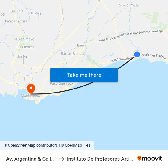 Av. Argentina & Calle S to Instituto De Profesores Artigas map