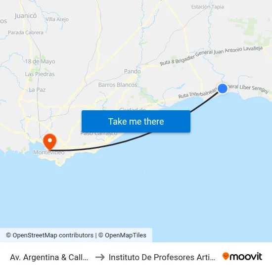 Av. Argentina & Calle G to Instituto De Profesores Artigas map