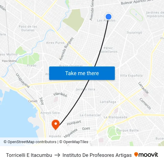 Torricelli E Itacumbu to Instituto De Profesores Artigas map