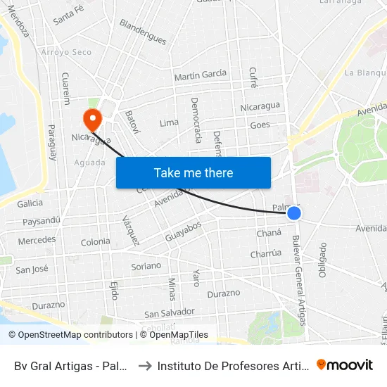 Bv Gral Artigas - Palmar to Instituto De Profesores Artigas map