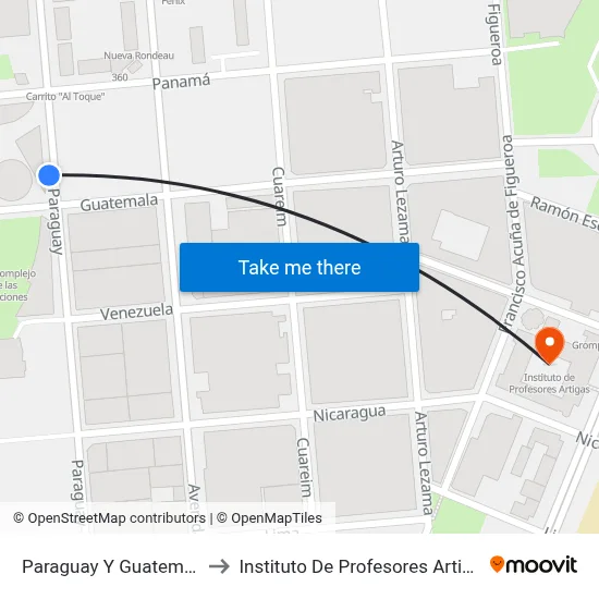Paraguay Y Guatemala to Instituto De Profesores Artigas map