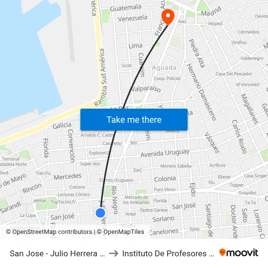 San Jose - Julio Herrera Y Obes to Instituto De Profesores Artigas map