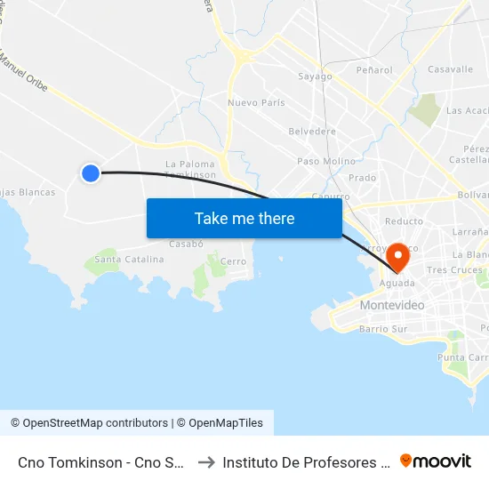 Cno Tomkinson - Cno Salaberry to Instituto De Profesores Artigas map