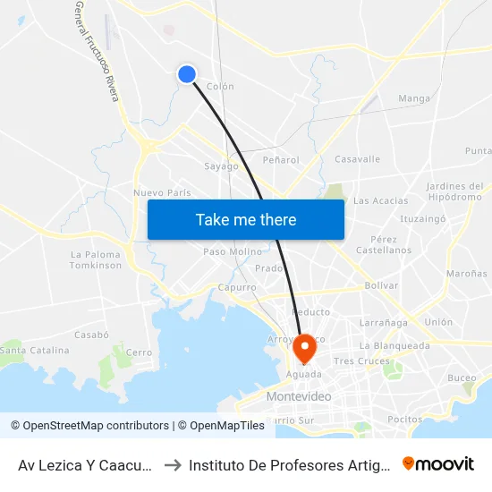 Av Lezica Y Caacupe to Instituto De Profesores Artigas map