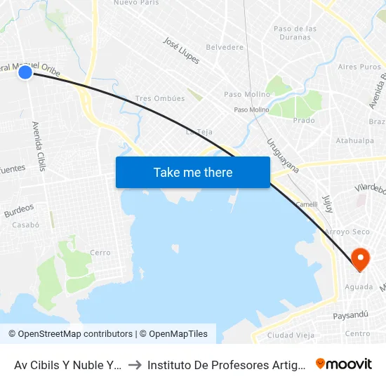 Av Cibils Y Nuble Yic to Instituto De Profesores Artigas map