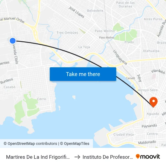 Martires De La Ind Frigorifica Y Av Cibils to Instituto De Profesores Artigas map