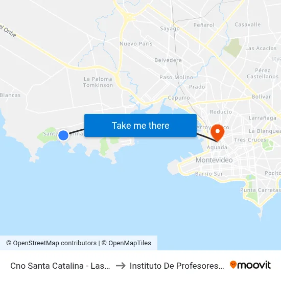 Cno Santa Catalina - Las Achiras to Instituto De Profesores Artigas map