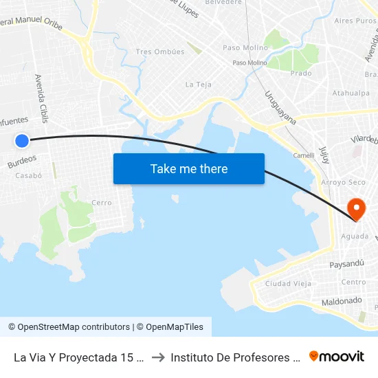 La Via Y Proyectada 15 Metros to Instituto De Profesores Artigas map