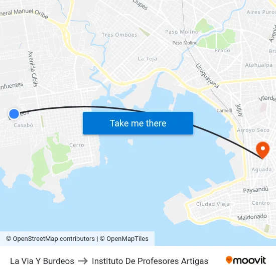 La Via Y Burdeos to Instituto De Profesores Artigas map